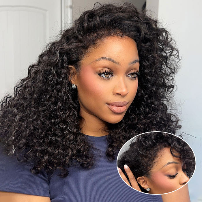 Kinky Edges 4C Hairline Deep Curly Glueless Wig Snug Fit 220% Density 8x5/360 Lace Frontal Wig