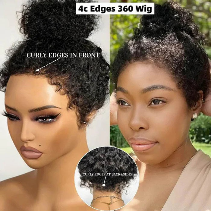 Kinky Edges 4C Hairline Deep Curly Glueless Wig Snug Fit 220% Density 8x5/360 Lace Frontal Wig