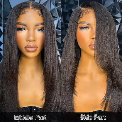Kinky Edges 4C Hairline Yaki Straight Layered Cut Glueless Wig 220% Density 8x5 13x4 13x6 HD Lace Front Wig