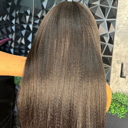 Kinky Edges 4C Hairline Yaki Straight Layered Cut Glueless Wig 220% Density 8x5 13x4 13x6 HD Lace Front Wig