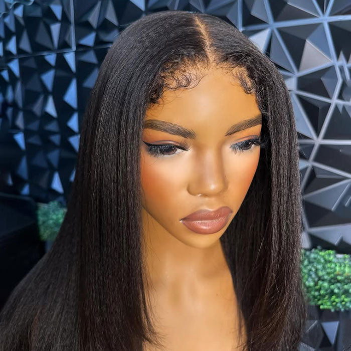 Kinky Edges 4C Hairline Yaki Straight Layered Cut Glueless Wig 220% Density 8x5 13x4 13x6 HD Lace Front Wig