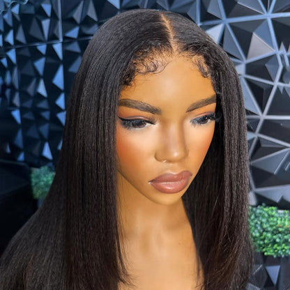 Kinky Edges 4C Hairline Yaki Straight Layered Cut Glueless Wig 220% Density 8x5 13x4 13x6 HD Lace Front Wig