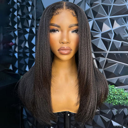 Kinky Edges 4C Hairline Yaki Straight Layered Cut Glueless Wig 220% Density 8x5 13x4 13x6 HD Lace Front Wig