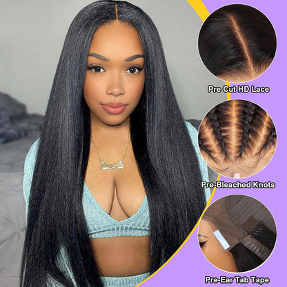 Kinky Straight 13x4 Pre Cut HD Lace Front Wig 13x6 Full Lace Pre-All Glueless Wig