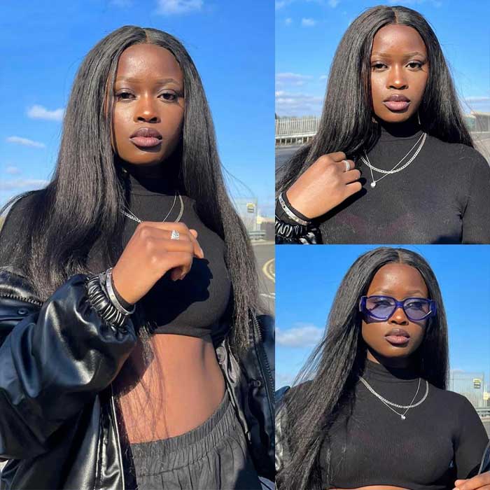 Kinky Straight Human Hair 3 Bundles With 4x4 Lace Closure