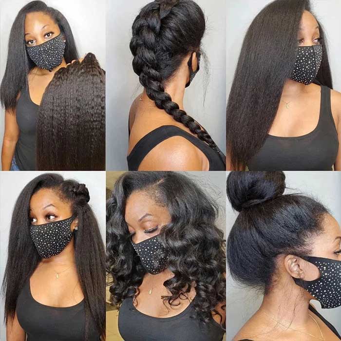 Kinky Straight Human Hair 3 Bundles With 4x4 Lace Closure
