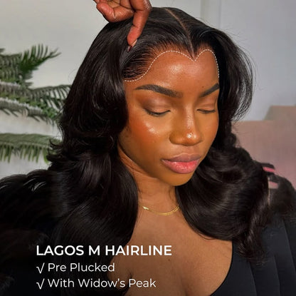Lagos Hairline Body Wave Glueless Human Hair Wigs Widows Peak 13x4/13x6 HD Lace Front Wig