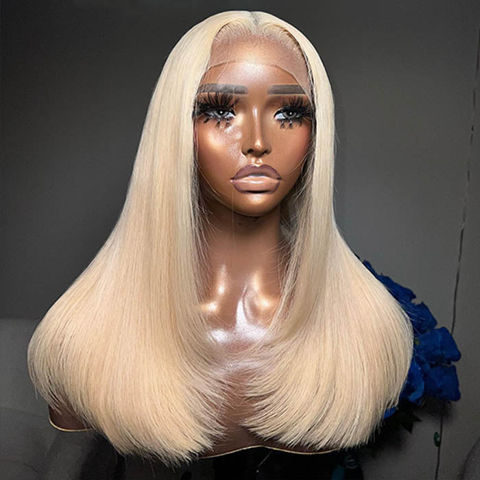 Layered Cut 613 Blonde Pre Plucked Glueless Straight 13x4 13x6 HD Transparent Lace Wigs