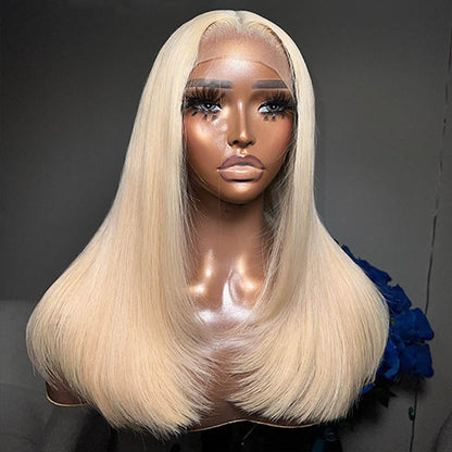 Layered Cut 613 Blonde Pre Plucked Glueless Straight 13x4 13x6 HD Transparent Lace Wigs