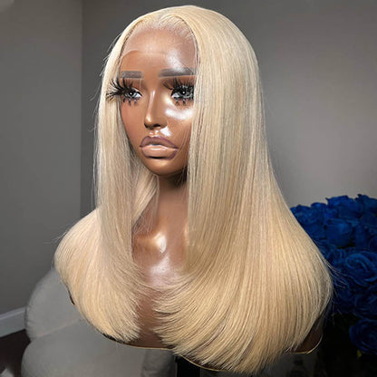 Layered Cut 613 Blonde Pre Plucked Glueless Straight 13x4 13x6 HD Transparent Lace Wigs