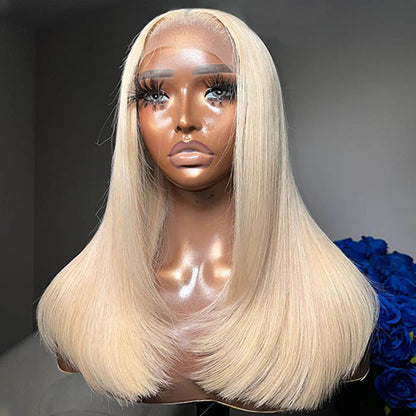 Layered Cut 613 Blonde Pre Plucked Glueless Straight 13x4 13x6 HD Transparent Lace Wigs