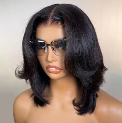 Layered Cut Yaki Straight Glueless Human Hair Wigs Wear Go Short Bob Long Lace Front HD Lace Wig