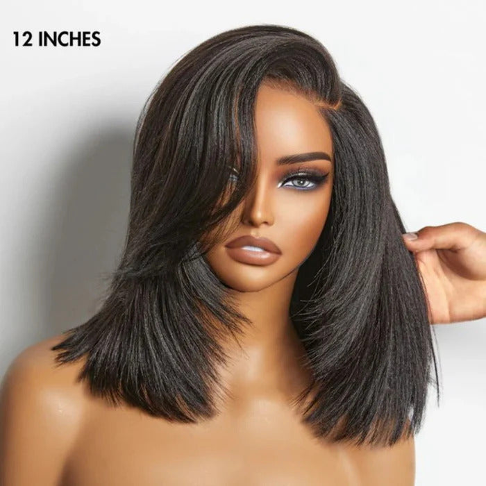 Layered Cut Yaki Straight Glueless Human Hair Wigs Wear Go Short Bob Long Lace Front HD Lace Wig