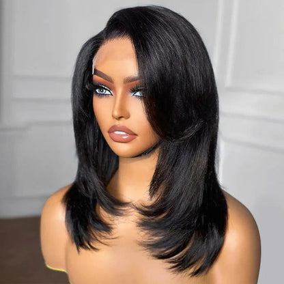 Layered Cut Yaki Straight Glueless Human Hair Wigs Wear Go Short Bob Long Lace Front HD Lace Wig