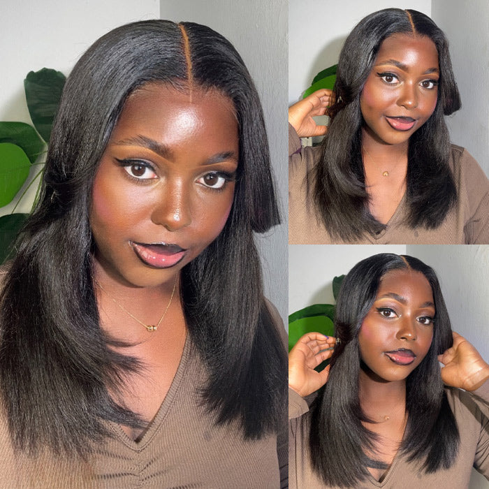 Layered Cut Yaki Straight Glueless Human Hair Wigs Wear Go Short Bob Long Lace Front HD Lace Wig