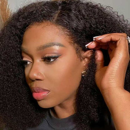 Limited Design | 4C Hairline Jerry Curly Wig 220% Density Glueless HD Lace Kinky Edges Afro Kinky Curly Human Hair Wigs
