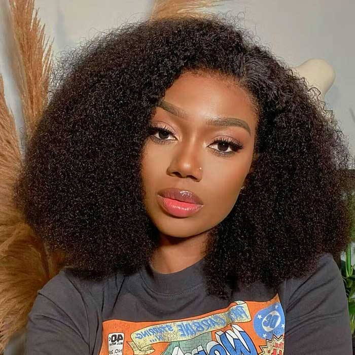 Limited Design | 4C Hairline Jerry Curly Wig 220% Density Glueless HD Lace Kinky Edges Afro Kinky Curly Human Hair Wigs