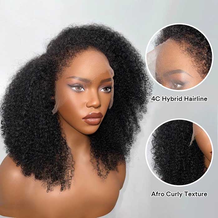 Limited Design | 4C Hairline Jerry Curly Wig 220% Density Glueless HD Lace Kinky Edges Afro Kinky Curly Human Hair Wigs