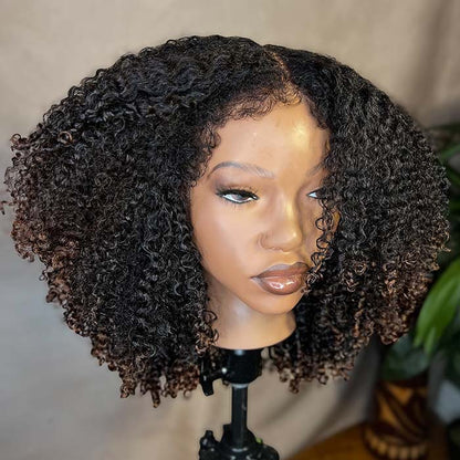 Limited Design | Luxury High Density Layer Cut 4C Edges Hairline Coil Curly Glueless Wig Black Brown Ombre Human Hair Wigs