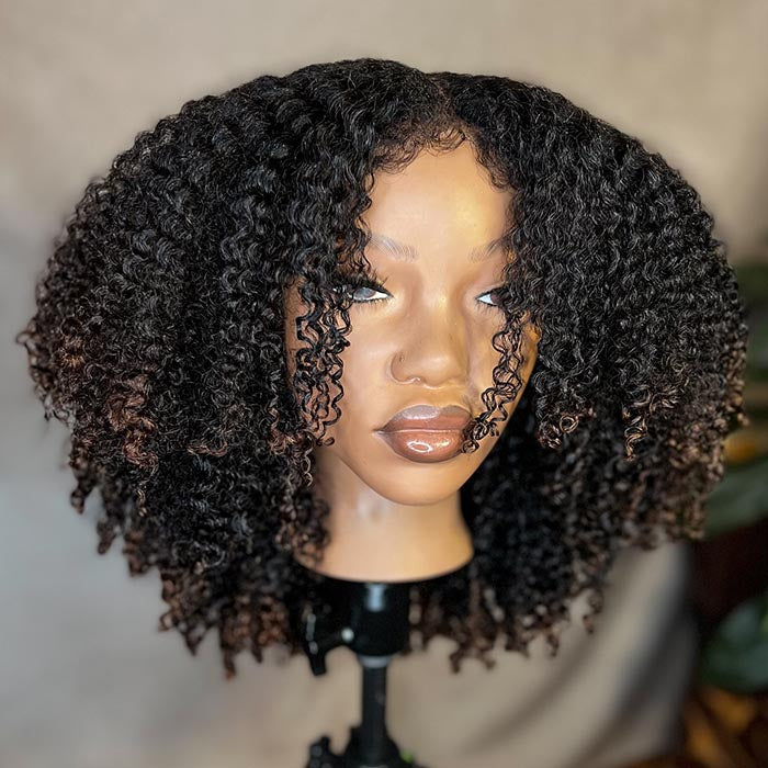 Limited Design | Luxury High Density Layer Cut 4C Edges Hairline Coil Curly Glueless Wig Black Brown Ombre Human Hair Wigs