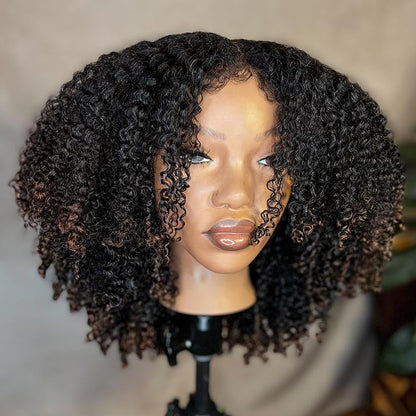 Limited Design | Luxury High Density Layer Cut 4C Edges Hairline Coil Curly Glueless Wig Black Brown Ombre Human Hair Wigs