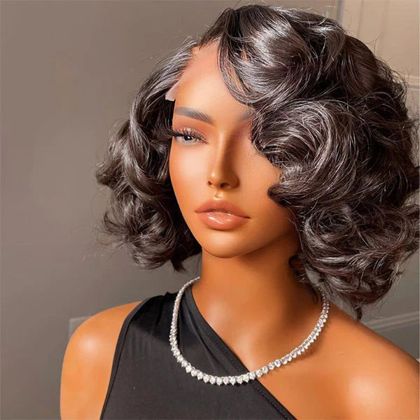 Loose Wave Side Part Bob Wig Left/Right C Part HD Lace Asymmetrical Human Hair Wig for Women