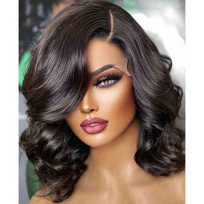 Loose Wave Side Part Bob Wig Left/Right C Part HD Lace Asymmetrical Human Hair Wig for Women