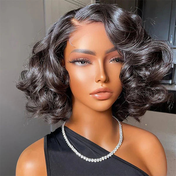 Loose Wave Side Part Bob Wig Left/Right C Part HD Lace Asymmetrical Human Hair Wig for Women