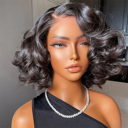 Loose Wave Side Part Bob Wig Left/Right C Part HD Lace Asymmetrical Human Hair Wig for Women