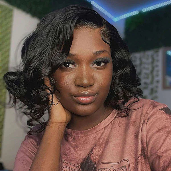 Loose Wave Side Part Bob Wig Left/Right C Part HD Lace Asymmetrical Human Hair Wig for Women