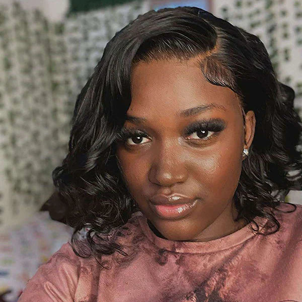 Loose Wave Side Part Bob Wig Left/Right C Part HD Lace Asymmetrical Human Hair Wig for Women