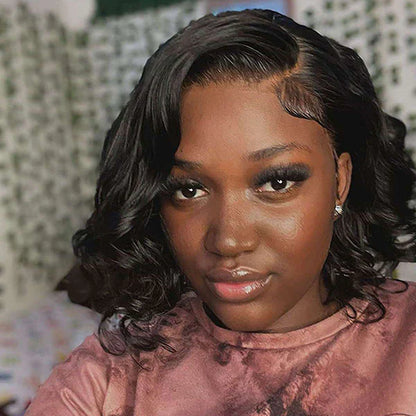 Loose Wave Side Part Bob Wig Left/Right C Part HD Lace Asymmetrical Human Hair Wig for Women