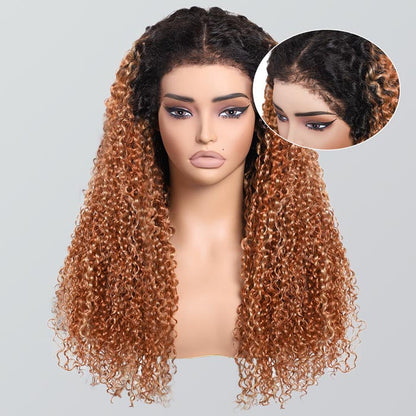 Luxury 350% Density Relastic 4C Hairline Kinky Edges Spiral Curly Glueless Ombre Highlight Lace Front Wig