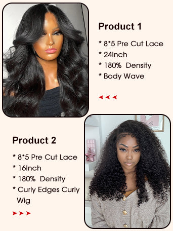 2 Wigs $219 for 24"8x5 Pre Cut Lace Wig and 16" 8x5 Pre Cut Lace 4c Edges Curly Wig Special Offer