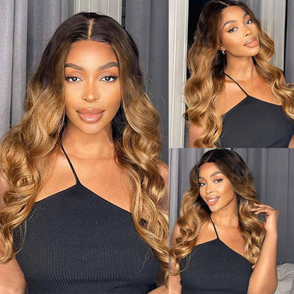 Ombre 1B27 Body Wave Human Hair 3 Bundles With 4x4 Lace Closure