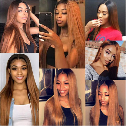 Ombre 1B30 Straight Human Hair 3 Bundles With 4x4 Lace Closure