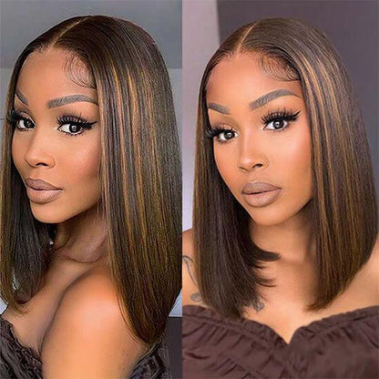 P1B/30 Highlight Straight Bob Wig 8x5/13x4/13x6 Pre Cut HD Lace Front Glueless Balayage Wig