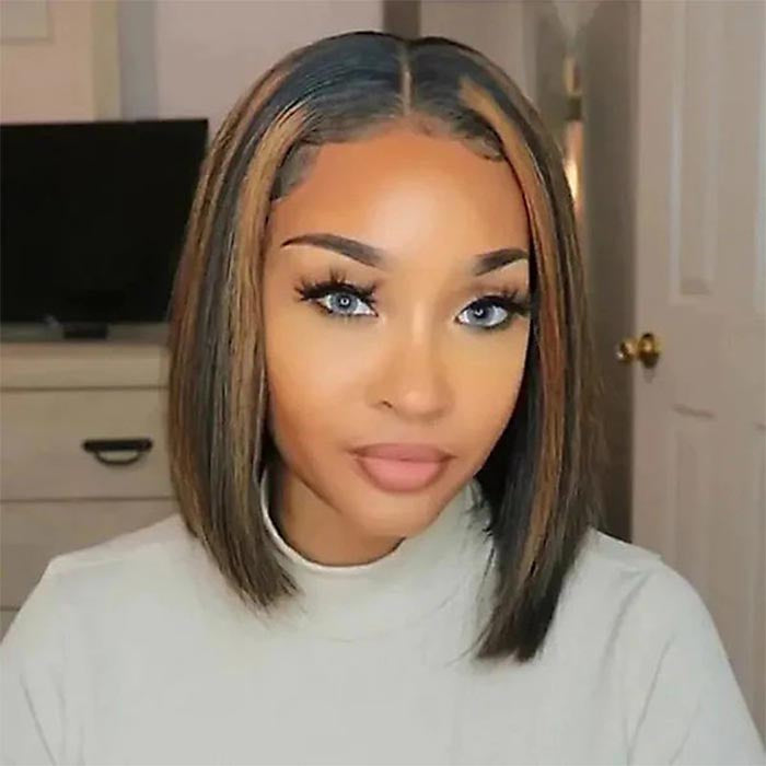 P1B/30 Highlight Straight Bob Wig 8x5/13x4/13x6 Pre Cut HD Lace Front Glueless Balayage Wig