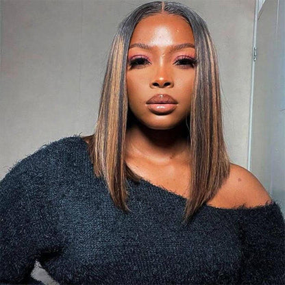 P1B/30 Highlight Straight Bob Wig 8x5/13x4/13x6 Pre Cut HD Lace Front Glueless Balayage Wig