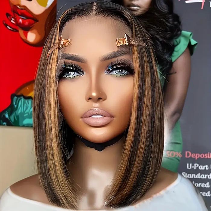P1B/30 Highlight Straight Bob Wig 8x5/13x4/13x6 Pre Cut HD Lace Front Glueless Balayage Wig