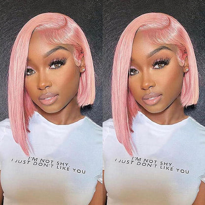 Pink Color Bob Wig Straight 13x4 HD Lace Front Wigs Pre Plucked Glueless Wig