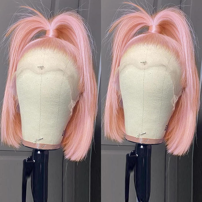 Pink Color Bob Wig Straight 13x4 HD Lace Front Wigs Pre Plucked Glueless Wig