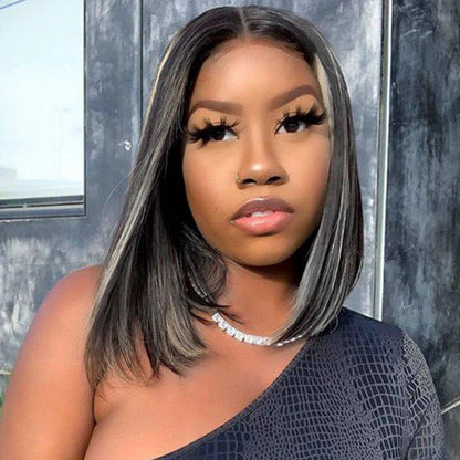 Platinum Blonde Highlight Straight Bob Wig 1B/613 Mixed Color HD Lace Short Human Hair Wigs