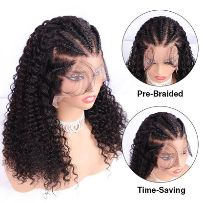 Pre Braiding Hairstyle Curly 180% Density 13x4 Lace Front Wig Braide Human Hair Wigs