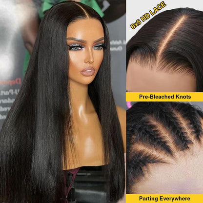 [BOGO] Pre Cut Lace Glueless Human Hair Wig Bleached Knots 8x5 HD Lace Put On Go Wig Special Offer