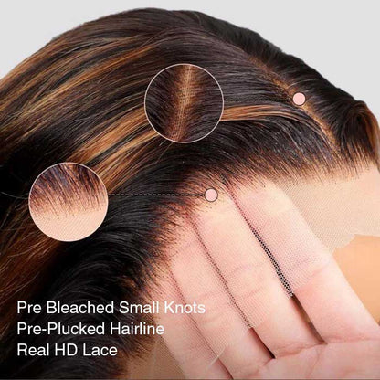 #1B/30 Mix Color Black Brown Highlight Wig Water Wave Glueless HD Lace Front Human Hair Wigs