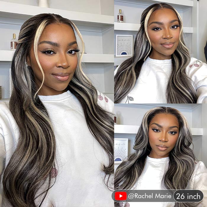 Subella Blonde Highlights HD Lace Front Wigs 13x4/13x6 Glueless Wigs Black Wig with #613 Blonde Highlight