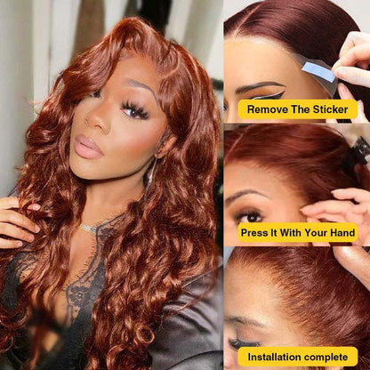 Reddish Brown Body Wave Glueless Wig 13x4 Pre-All HD Lace Front Real Ear To Ear Human Hair Wigs