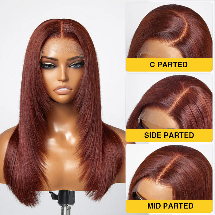 Reddish Brown Straight Layered Cut 13x4/13x6 Lace Front Wig #33 Auburn Color Human Hair Wigs