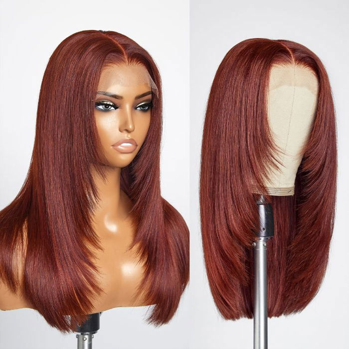 Reddish Brown Straight Layered Cut 13x4/13x6 Lace Front Wig #33 Auburn Color Human Hair Wigs